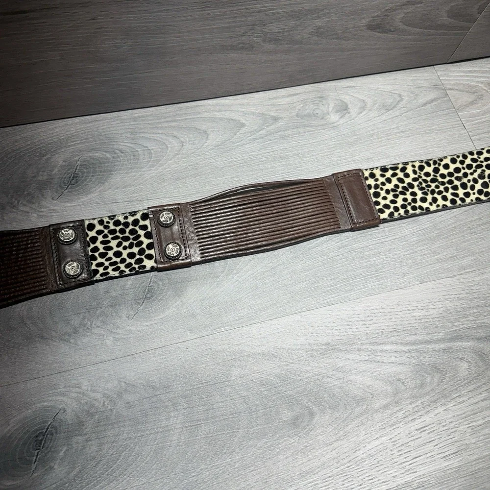 Doppia Italy Leopard Haircalf Leather Belt Western Buckle Sz 70/28
